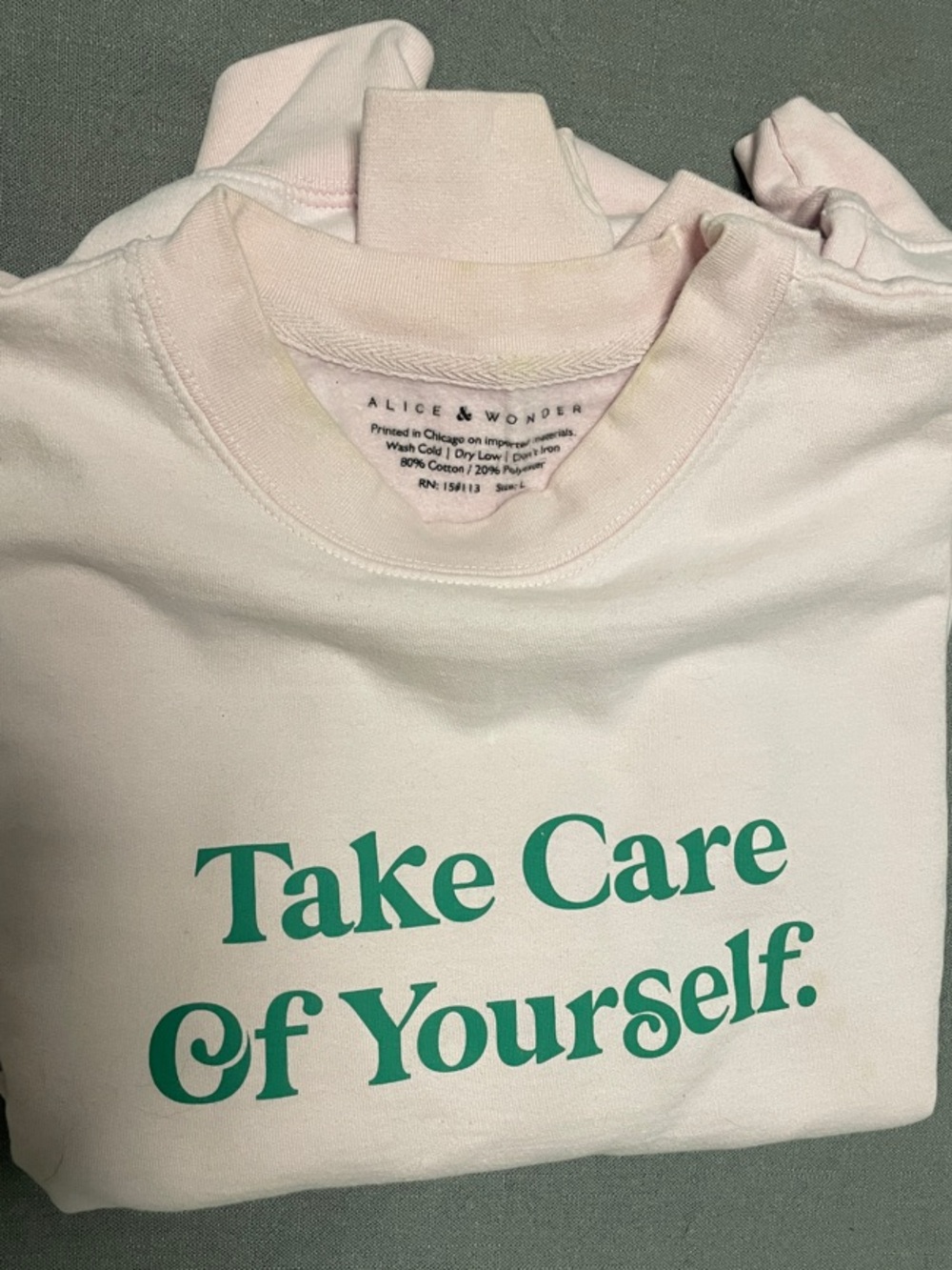 Light Pink 'Take Care Of Yourself' Graphic Sweatshirt